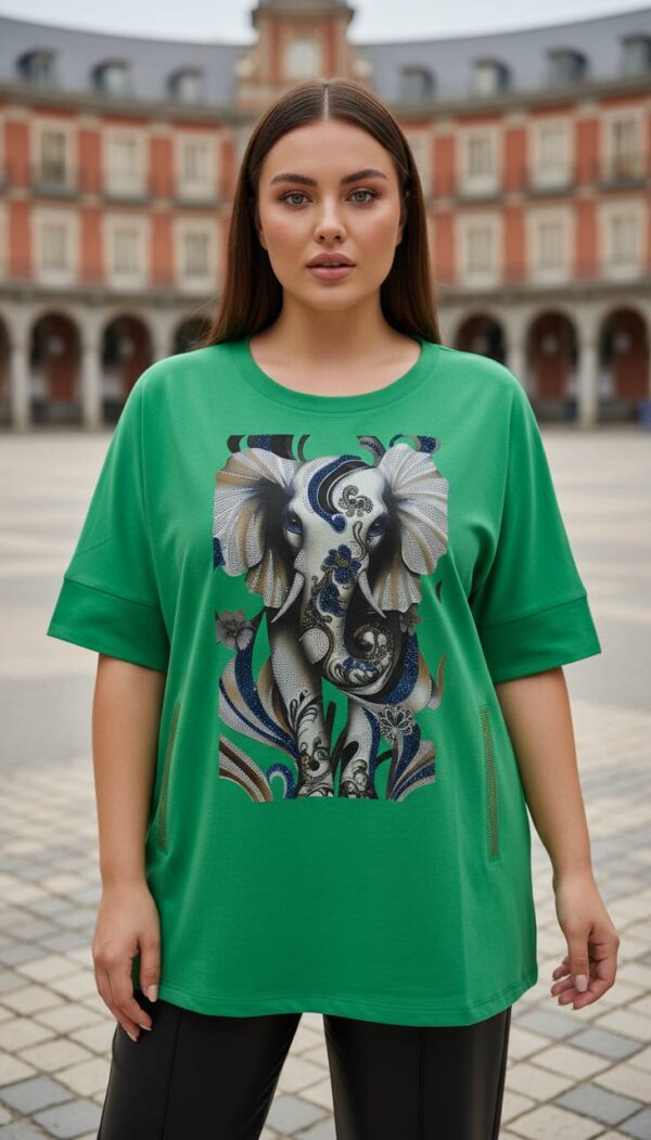 Elegant Elephant Print Oversized White Blouse
