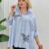 file_2089-1.jpg Striped Butterfly Applique Embellished Oversized Shirt