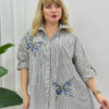 file_2091.jpg Striped Butterfly Applique Embellished Oversized Shirt