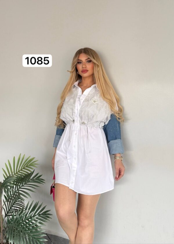 Contrast Rhinestone Embellished Drawstring Hybrid Shirt Jacket