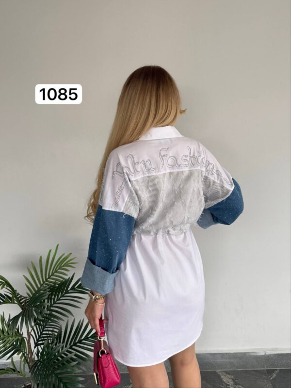 Contrast Rhinestone Embellished Drawstring Hybrid Shirt Jacket