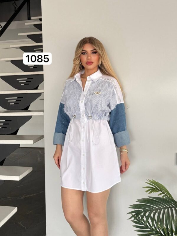 Contrast Rhinestone Embellished Drawstring Hybrid Shirt Jacket