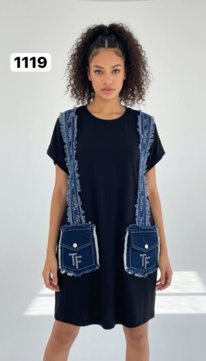 file_2253-1.jpg Women's Black Denim Accented Tunic Dress