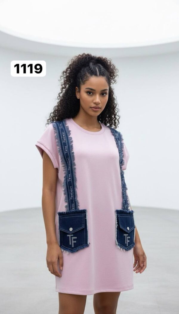 Women's Black Denim Accented Tunic Dress