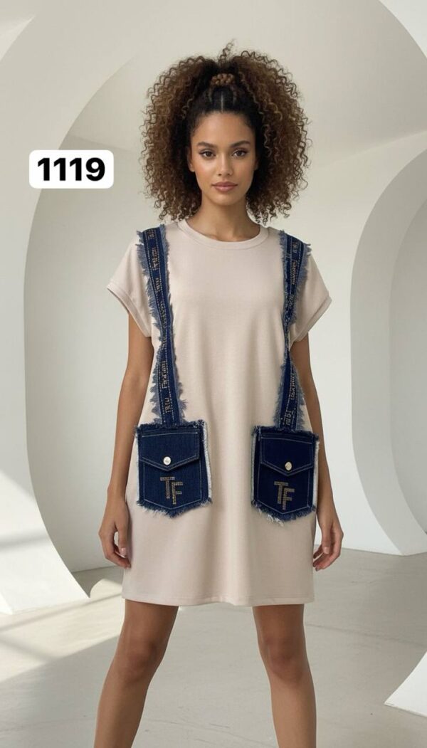 Women's Black Denim Accented Tunic Dress