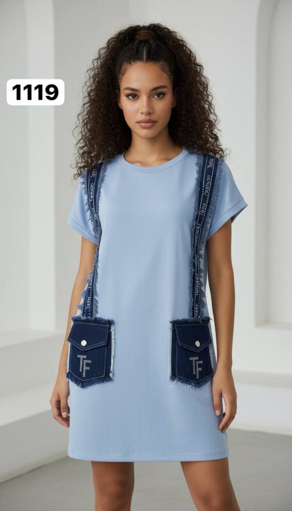 Women's Black Denim Accented Tunic Dress