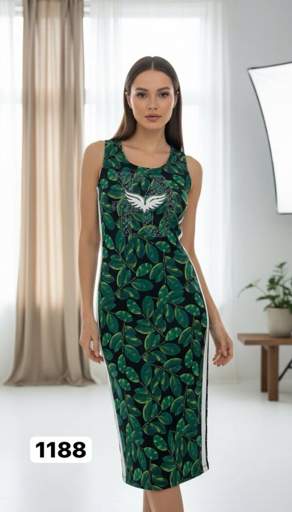 Tropical Leaf Print Sleeveless Midi Sporty Dress