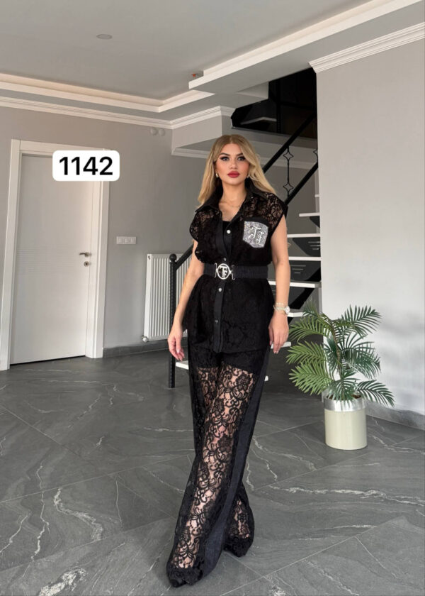 Premium Lace Shirt and Trousers Two-Piece Set