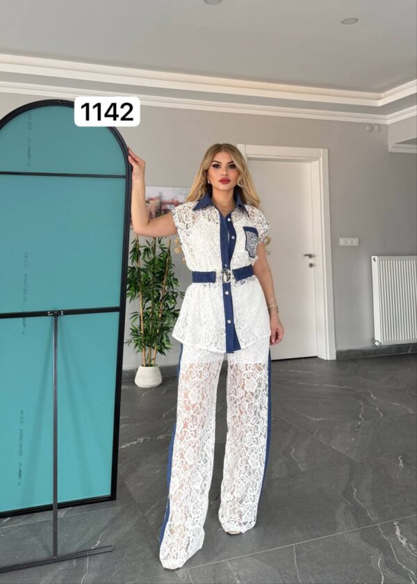 Premium Lace Shirt and Trousers Two-Piece Set