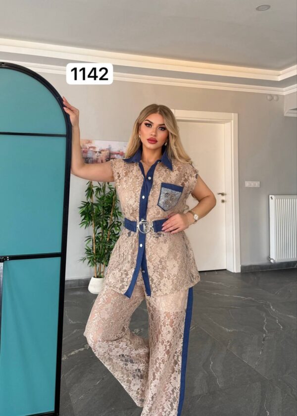 Premium Lace Shirt and Trousers Two-Piece Set