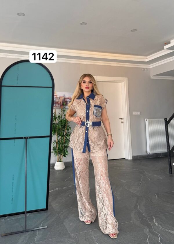 Premium Lace Shirt and Trousers Two-Piece Set