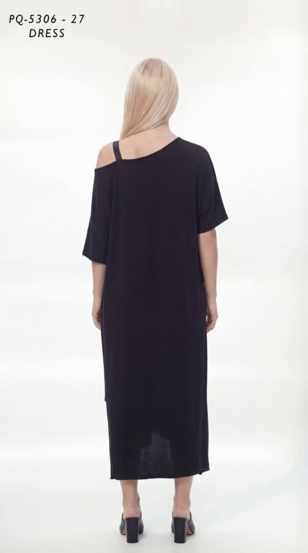 Avant-Garde Asymmetric Black Dress with Chain Detail