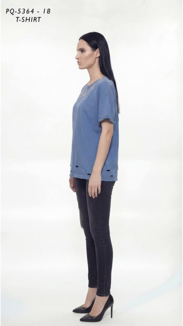 Women's Distressed Washed T-Shirt with Chain Detail