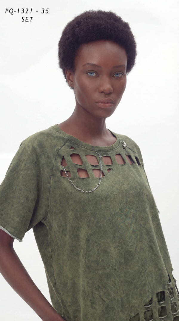 Women's Acid Wash Cutout Two-Piece Set