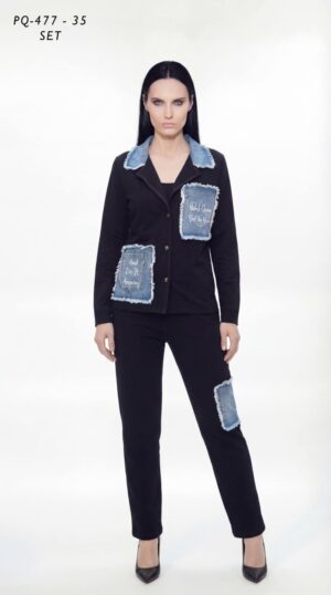 file_2441-1.jpg Women's Distressed Denim Patch Two-Piece Jacket Set
