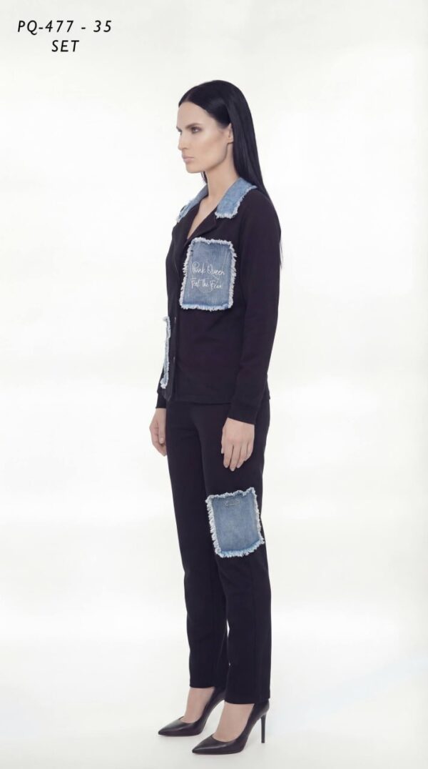 file_2442.jpg Women's Distressed Denim Patch Two-Piece Jacket Set