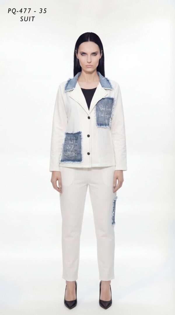 file_2445.jpg Women's Distressed Denim Patch Two-Piece Jacket Set