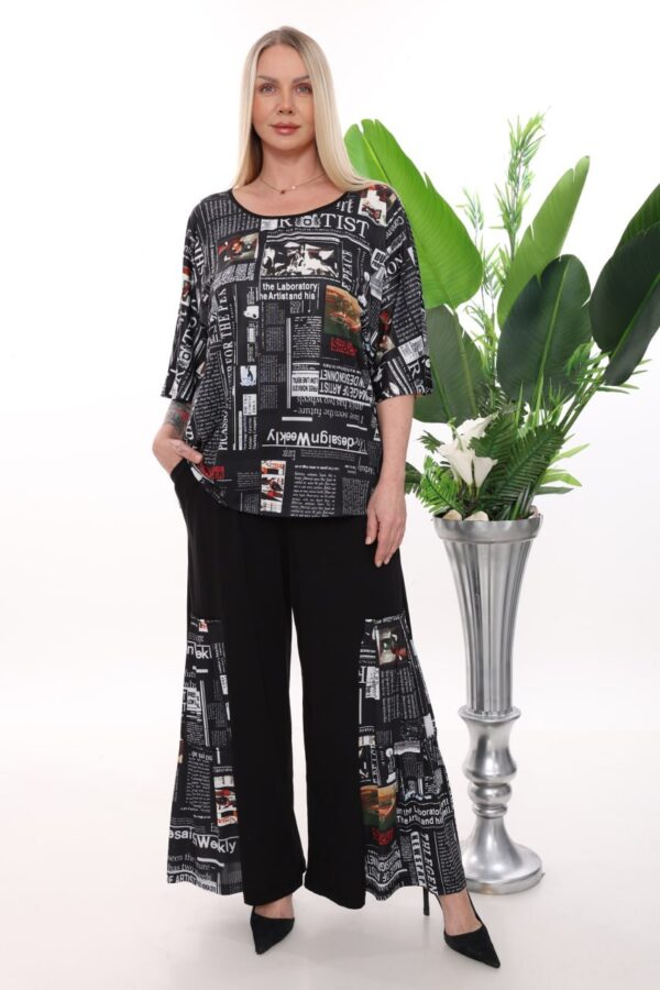 Wholesale Newspaper Print Tunic and Palazzo Pant Set
