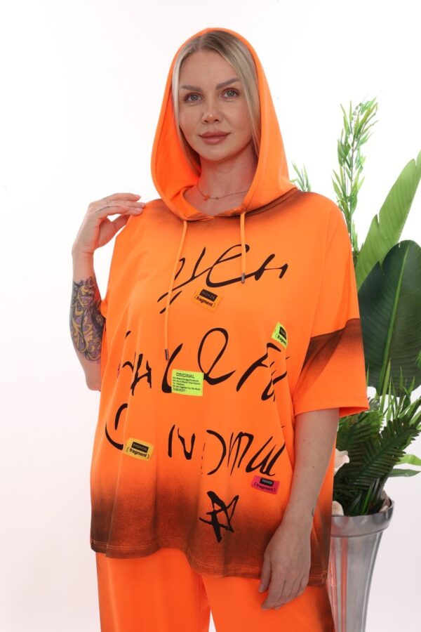 Graffiti Print Short-Sleeve Hoodie Set