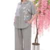 Two-Tone Leaf Embroidered Linen Suit