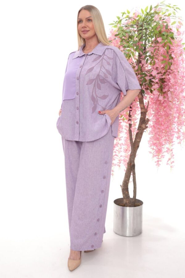 Two-Tone Leaf Embroidered Linen Suit