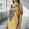 Wholesale Leopard Graphic Chain-Detail Cold Shoulder Dress