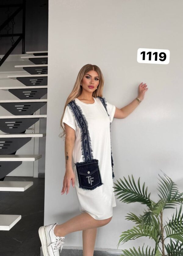 Women's Black Denim Accented Tunic Dress