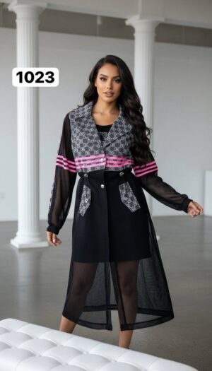 Monogram Print Mesh Duster with Sporty Stripes