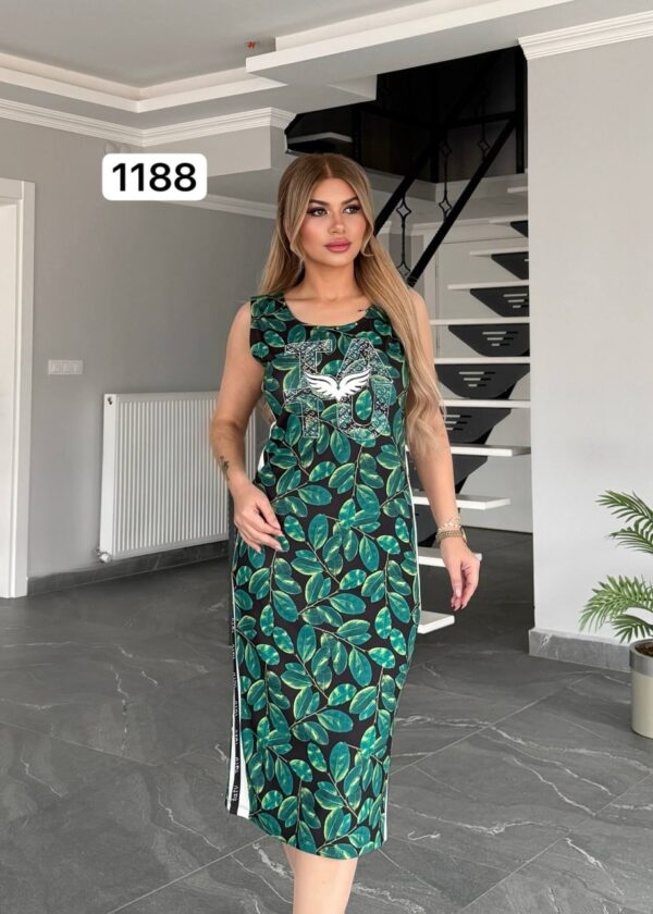 Tropical Leaf Print Sleeveless Midi Sporty Dress