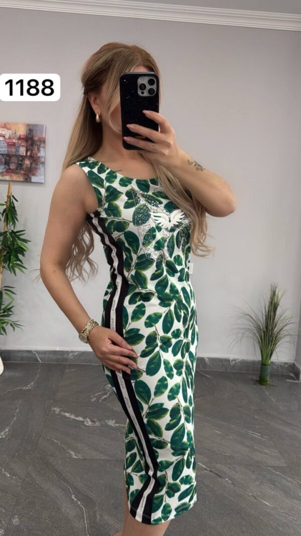 Tropical Leaf Print Sleeveless Midi Sporty Dress