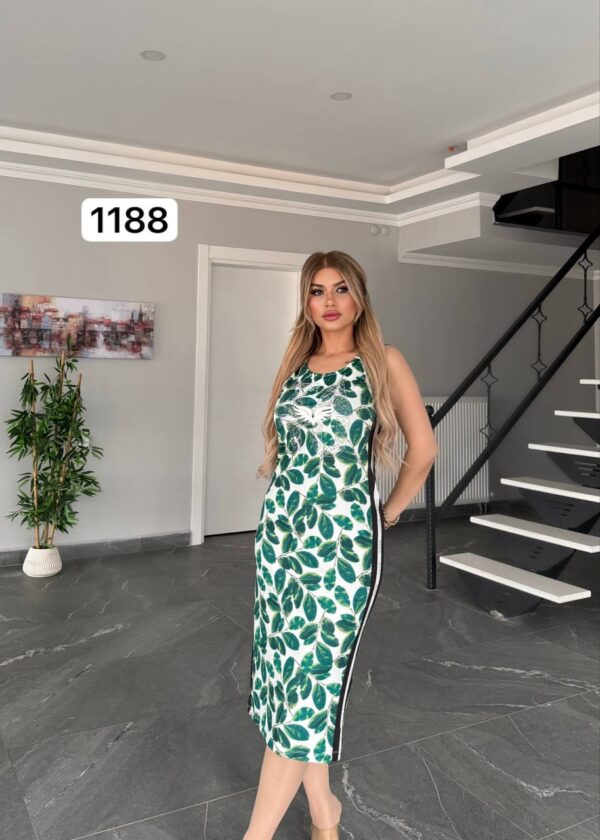 Tropical Leaf Print Sleeveless Midi Sporty Dress