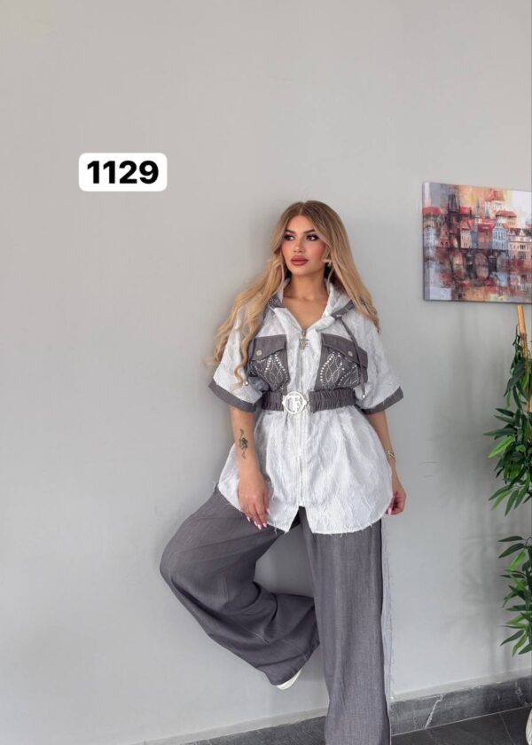 Embellished Denim & Stripe Two-Piece Set