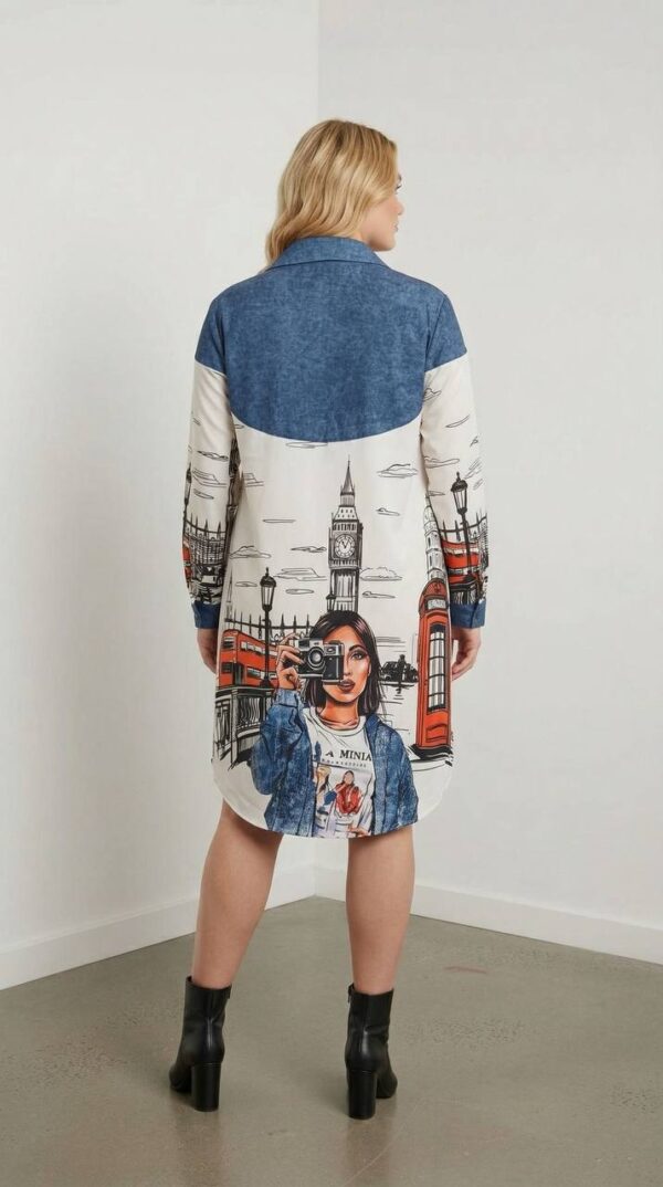 Contrast Denim London Print Shirt Dress