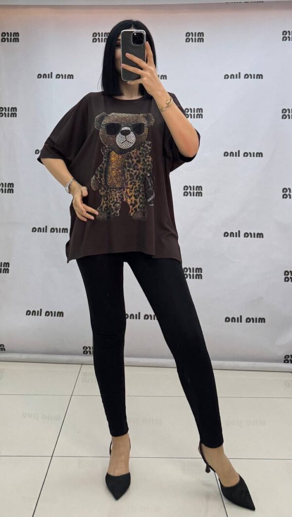 file_3047.jpg Embellished Leopard Bear Graphic Oversized Top