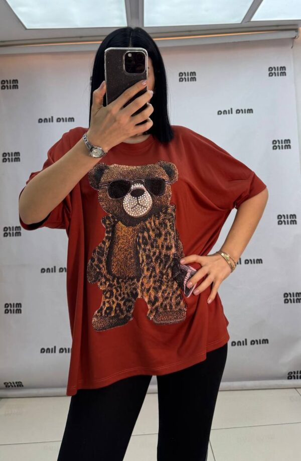 file_3054.jpg Embellished Leopard Bear Graphic Oversized Top