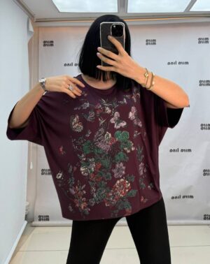 Rhinestone Floral & Butterfly Embellished Blouse