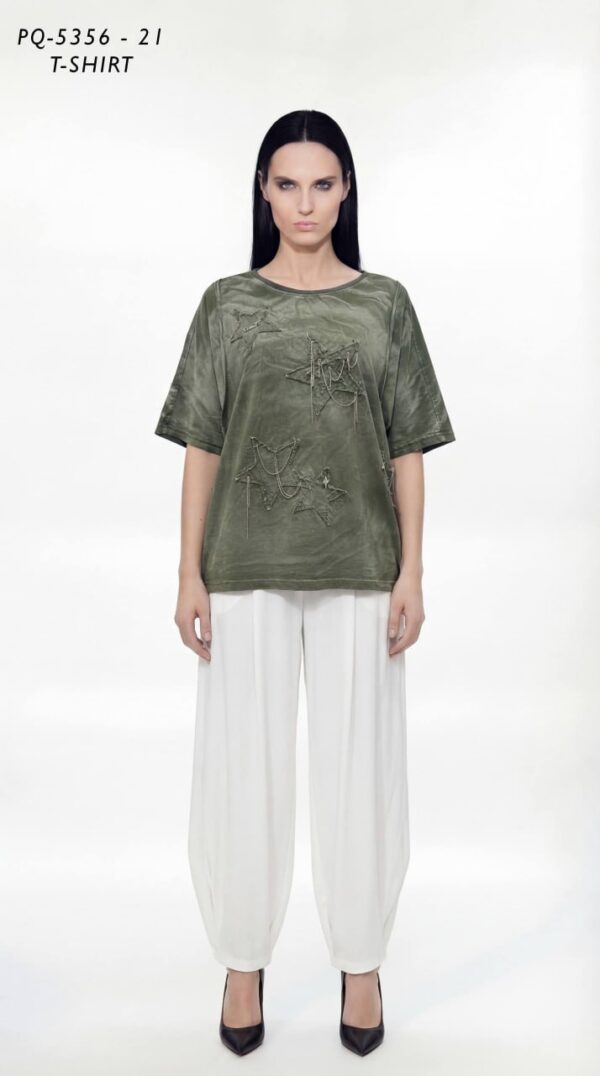 Star & Chain Embellished Washed T-Shirt