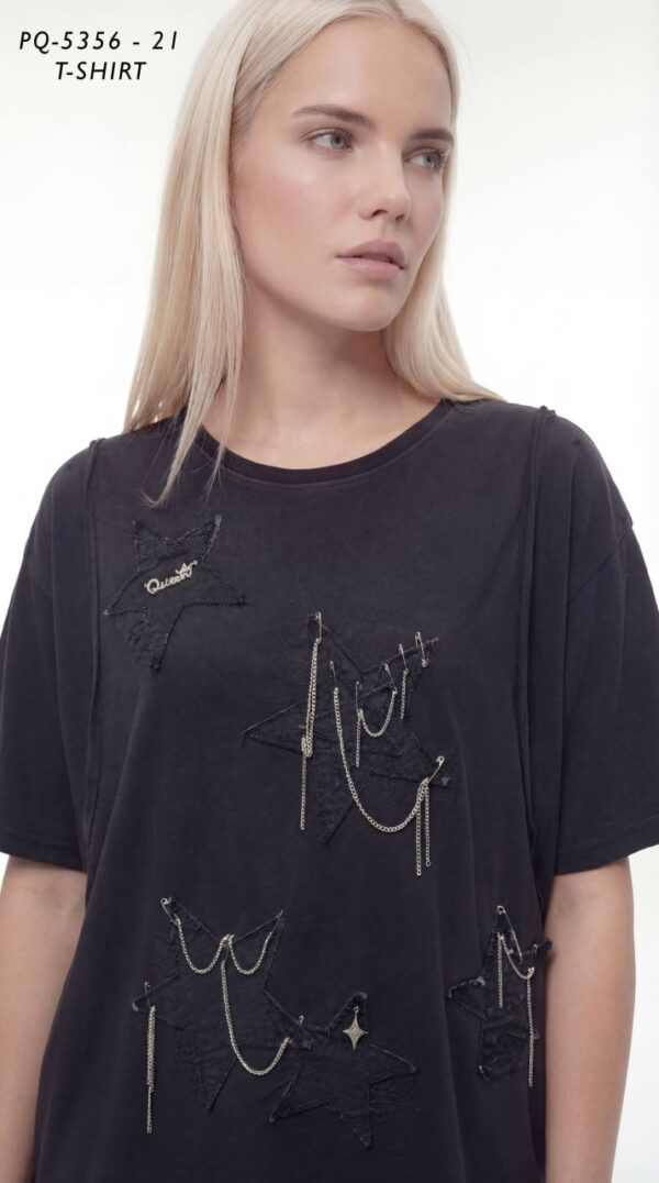 Star & Chain Embellished Washed T-Shirt