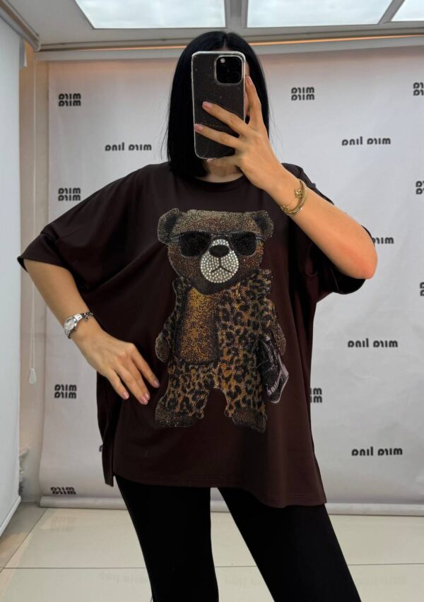 file_3096.jpg Embellished Leopard Bear Graphic Oversized Top
