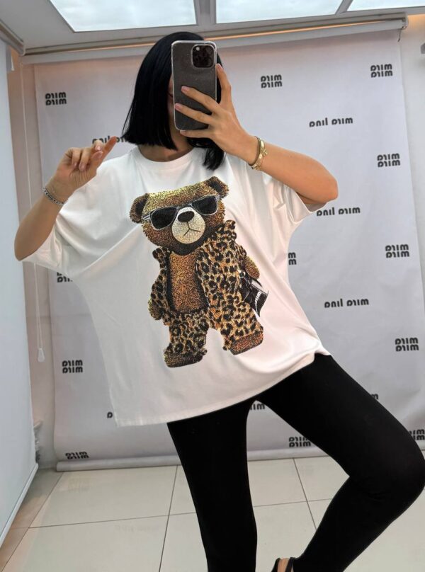 file_3098.jpg Embellished Leopard Bear Graphic Oversized Top