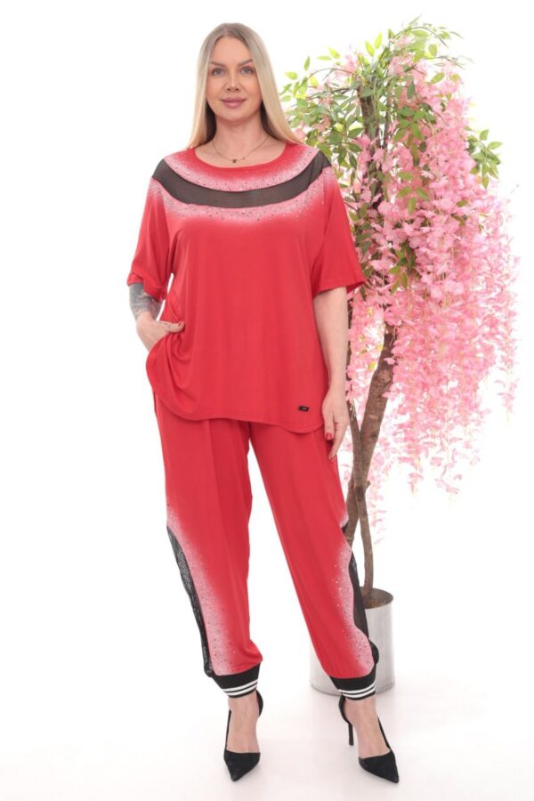 Rhinestone Embellished Mesh Panel Loungewear Set