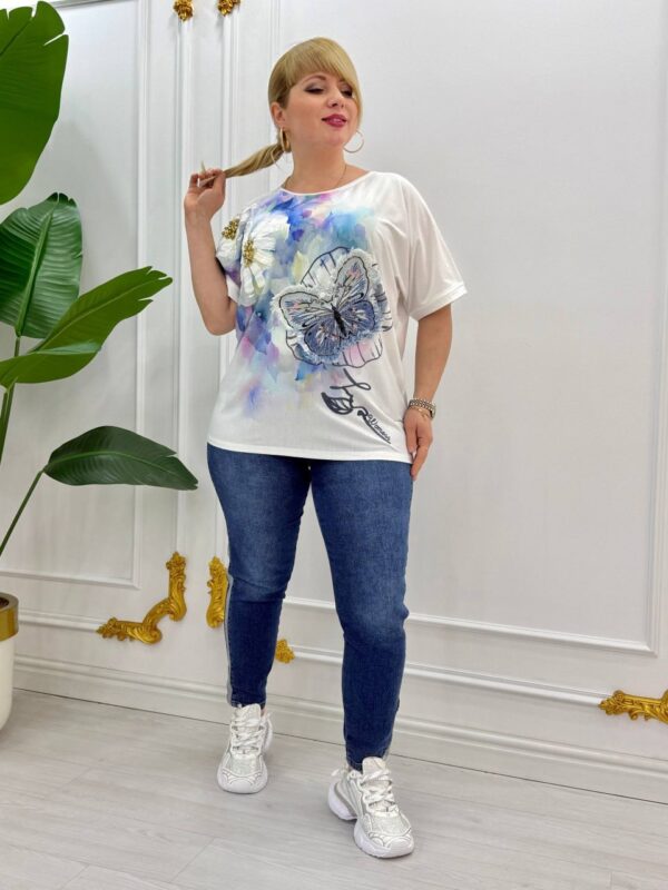 Wholesale Embellished Butterfly & Floral Print T-Shirt