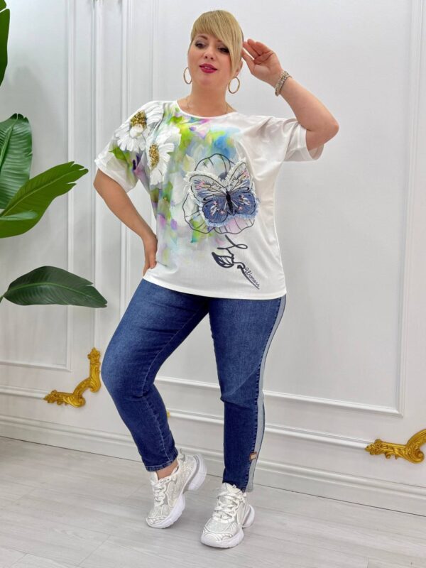 Wholesale Embellished Butterfly & Floral Print T-Shirt