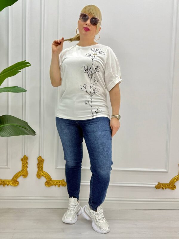 Embellished Botanical Print Puff Sleeve Top