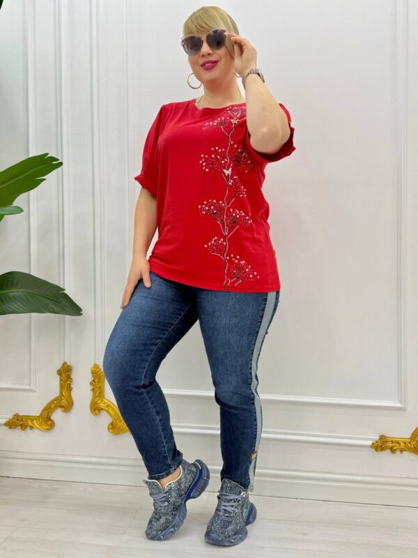 Embellished Botanical Print Puff Sleeve Top