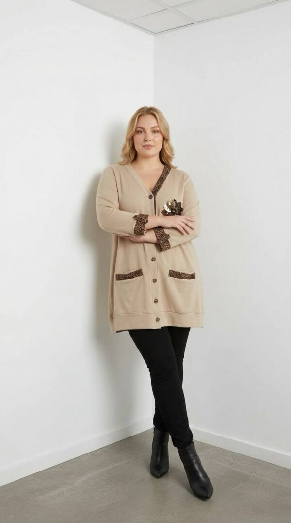 Leopard Trim Sequin Detail Cardigan