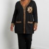 Leopard Trim Sequin Detail Cardigan