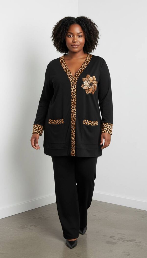 Leopard Trim Sequin Detail Cardigan