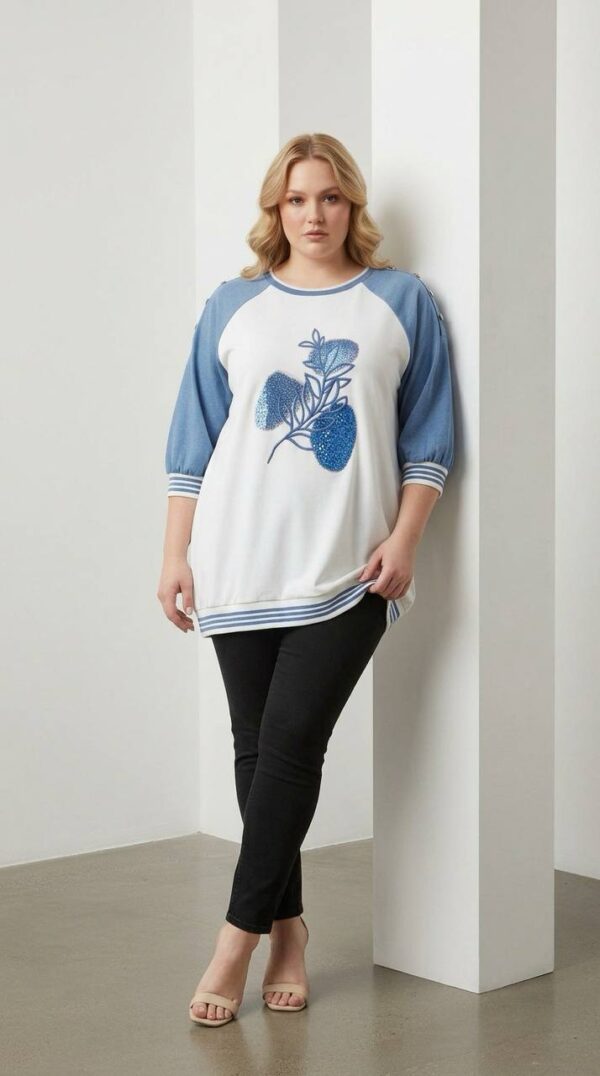 Color Block Rhinestone Embellished Tunic Top