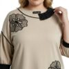 Embellished Asymmetrical Collar Tunic with Floral Appliqué